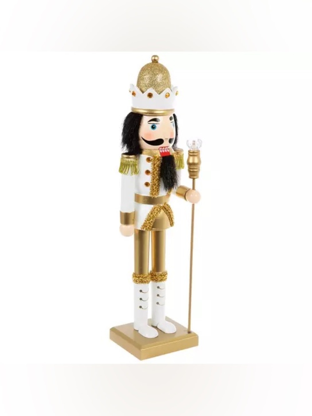 Gold Glitter Wood Nutcracker With Staff